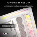 Corsair CORSAIR iCUE LINK 5000T LX RGB Mid-Tower PC Case, 4x 2.5" Drive Bays, 2x 3.5" Drive Bays Fan layout: Front 3x 120mm, 2x 140mm; Top 3x 120mm ,2x 140mm, Side 3x 120mm, Rear 1x 120mm. iCUE LINK Hub included – 3x LX120 RGB Fans – Aurora RGB Light Strips 4x USB 3.0, 1x USB 3.1 Type-C Colour: White Mini-ITX, Micro-ATX, ATX, E-ATX - Image 5