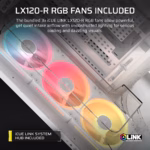 AIR 5400 LX-R RGB iCUE LINK Triple Chamber Mid-Tower PC Case 2x 2.5" , 1x 3.5" Drive Bays Fan layout: Front: 3x120mm, Rear 1x 120mm, Bottom: 3x 120mm (Incl), Top 3x120mm (1x) USB 3.2 Gen 2x2 Type-C, (2x) USB 3.2 Gen 1 Type-C, (1x) Audio in/out Mini-ITX, Micro-ATX, ATX, E-ATX Colour: White - Image 9