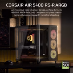 AIR 5400 RS-R ARGB Triple Chamber Mid-Tower PC Case 2x 2.5" , 1x 3.5" Drive Bays Fan layout: Front: 3x120mm, Rear 1x 120mm, Bottom: 3x 120mm (Incl), Top 3x120mm (1x) USB 3.2 Gen 2x2 Type-C, (2x) USB 3.2 Gen 1 Type-C, (1x) Audio in/out Mini-ITX, Micro-ATX, ATX, E-ATX Colour: Black - Image 4