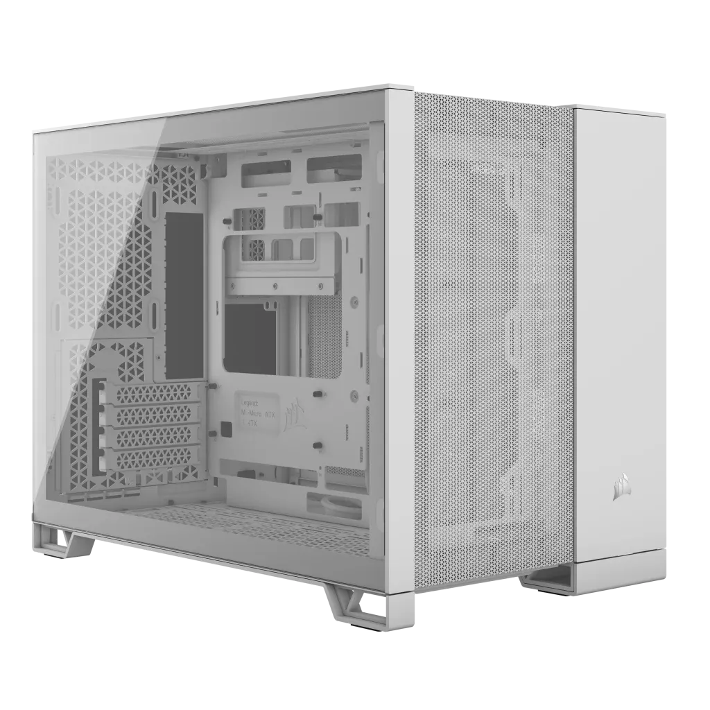 Corsair 2500D AIRFLOW Micro ATX Dual Chamber PC Case 2x 2.5" Drive Bays, 2x 3.5" Drive Bays Fan layout: Front 2x 120mm, 2x 140mm, Top 3x 120mm/2x 140mm, Side 2x 120mm, Rear 1x 120mm, Bottom 3x 120mm; 2x 140mm 2x USB 3.2 Gen1 Type-A, 1x USB 3.2 Gen2 Type-C Colour: White Mini-ITX, Micro-ATX