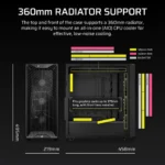 3200D RS Mid-Tower PC Case 1x 3.5" hard drive or 2x 2.5" SSDs Fan layout: Front: 3x 120mm, 2x 140mm (3x RS120 Fans Included), Top: 3x 120mm, 2x 140mm, PSU Shroud: 2x 120mm, Rear: 1x 120mm USB 2.0 Type-A (x1), USB 3.2 Gen2 Type-C (x1), Headphone/Microphone (x1) Mini-ITX, Micro-ATX, ATX Colour: White - Image 9