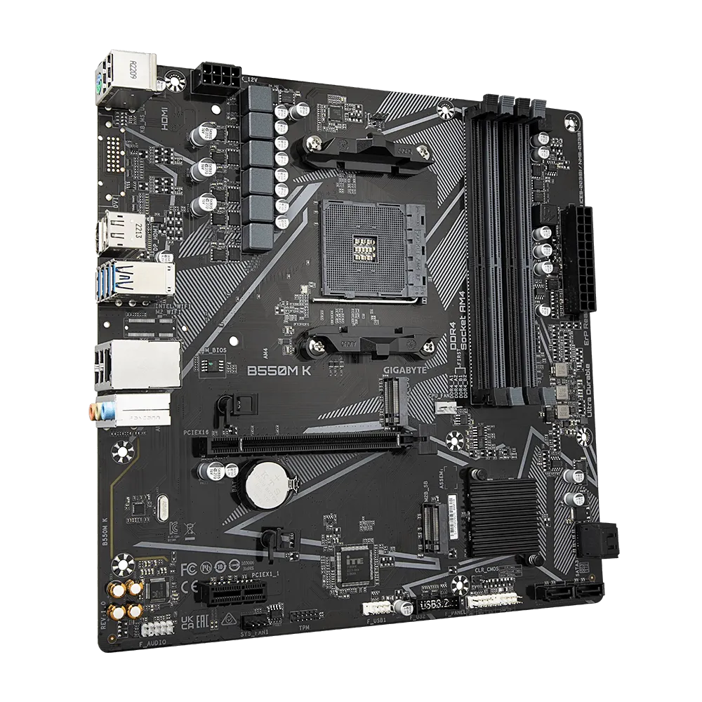GIGABYTE AMD B550 Chipset for AMD AM4; 4x Dual DDR4; 2x M2; HDMI; DP; mATX