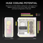 Corsair CORSAIR iCUE LINK 5000T LX RGB Mid-Tower PC Case, 4x 2.5" Drive Bays, 2x 3.5" Drive Bays Fan layout: Front 3x 120mm, 2x 140mm; Top 3x 120mm ,2x 140mm, Side 3x 120mm, Rear 1x 120mm. iCUE LINK Hub included – 3x LX120 RGB Fans – Aurora RGB Light Strips 4x USB 3.0, 1x USB 3.1 Type-C Colour: White Mini-ITX, Micro-ATX, ATX, E-ATX - Image 9