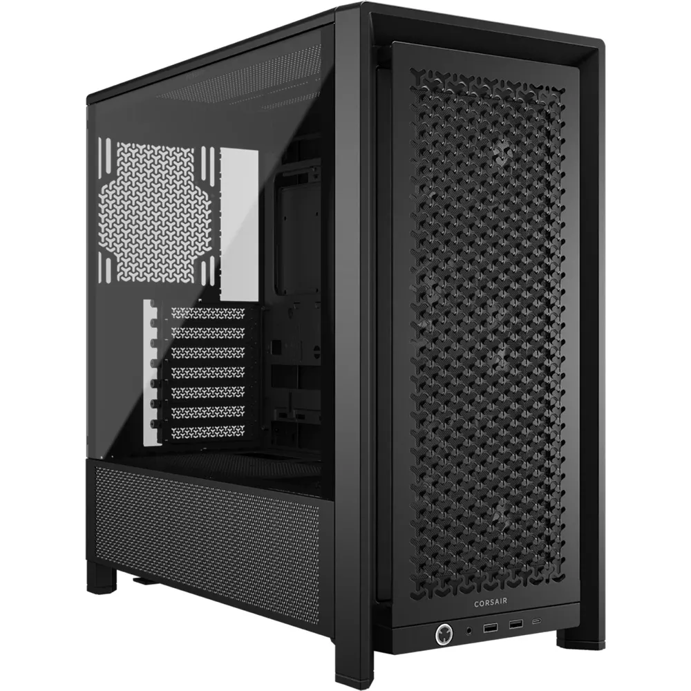 cc-9011312-ww_cq43 Corsair FRAME 4000D RS Modular High Airflow Mid-Tower PC Case, 4x 2.5" Drive Bays, 2x 3.5" Drive Bays Fan layout: Front 3x 120mm/2x 140mm/2x 200mm, Top 3x 120mm/2x 140mm, Rear 1x 120mm/140mm, Side 3x 120mm, 2x 140mm, PSU Shroud: 2x 120mm. 3x RS Fans Included 2x USB 3.2 Gen1 Type-A, 1x USB 3.2 Gen2 Type-C Colour: Black Mini-ITX, Micro-ATX, ATX, EATX - Image 1