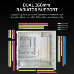 FRAME 5000D RS ARGB Mid-Tower PC Case 2x 2.5" , 1x 3.5" Drive Bays Fan layout: Front: 3x120mm (Incl)/3x 140mm/2x 200mmRadiator tray 3x 120mm/2x 140mm, Rear 1x 120mm (Incl)/1x140mm, Bottom: 3x 120mm/1x140mm, Top 3x120mm/2x140mm (1x) USB 3.2 Gen 2 Type-C, (4x) USB 3.2 Gen 1 Type-A, (1x) Audio in/out Mini-ITX, Micro-ATX, ATX, E-ATX Colour: White - Image 18
