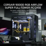 CORSAIR 9000D RGB AIRFLOW Super Full-Tower PC Case 2x 3.5" HDDs and up to 6x 2.5" SSD Fan layout: Front: 8x 120mm, 3x 140mm, 2x 200mm, Top: 8x 120mm, 3x 140mm, 2x 200mm, Rear: 2x 120mm, 1x 140mm, Side: 3x 120mm (No fans Incl) (2x) USB 3.2 Gen 2 Type C, (4x) USB 3.2 Gen 1 Type A, (1x) Audio in/out Mini-ITX, Micro-ATX, ATX, E-ATX, SSI-EE Colour: Black - Image 5