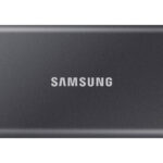 Samsung MU-PC2T0T T7 Portable SSD 2 TB; Transfer speed up to 1050 MB/s; USB 3.2 (Gen2, 10Gbps) backwards compatible, AES 256-bit hardware encryption with optional password protection - Titan Gray