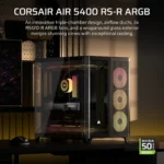 AIR 5400 RS-R ARGB Triple Chamber Mid-Tower PC Case 2x 2.5" , 1x 3.5" Drive Bays Fan layout: Front: 3x120mm, Rear 1x 120mm, Bottom: 3x 120mm (Incl), Top 3x120mm (1x) USB 3.2 Gen 2x2 Type-C, (2x) USB 3.2 Gen 1 Type-C, (1x) Audio in/out Mini-ITX, Micro-ATX, ATX, E-ATX Colour: Black - Image 12
