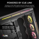 Corsair CORSAIR iCUE LINK 5000T LX RGB Mid-Tower PC Case, 4x 2.5" Drive Bays, 2x 3.5" Drive Bays Fan layout: Front 3x 120mm, 2x 140mm; Top 3x 120mm ,2x 140mm, Side 3x 120mm, Rear 1x 120mm. iCUE LINK Hub included – 3x LX120 RGB Fans – Aurora RGB Light Strips 4x USB 3.0, 1x USB 3.1 Type-C Colour: Black Mini-ITX, Micro-ATX, ATX, E-ATX - Image 9