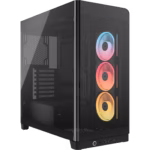 FRAME 4500X LX-R RGB LINK Panoramic Glass Mid-Tower PC Case 4x 2.5" , 2x 3.5" Drive Bays Fan layout: Front 3x 120mm (Incl)/2x 140mm/2x 200mm, Radiator tray 3x 120mm/2x 140mm, Rear 1x 120mm/2x140mm, Bottom: 2x 120mm, Top 3x120mm/2x140mm iCUE LINK System Hub included for full digital control of connected devices (1x) USB 3.2 Gen 2 Type-C, (2x) USB 3.2 Gen 1 Type-A, (1x) Audio in/out Mini-ITX, Micro-ATX, ATX, E-ATX Colour: Black - Image 4