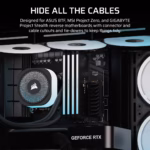 FRAME 4500X LX-R RGB LINK Panoramic Glass Mid-Tower PC Case 4x 2.5" , 2x 3.5" Drive Bays Fan layout: Front 3x 120mm (Incl)/2x 140mm/2x 200mm, Radiator tray 3x 120mm/2x 140mm, Rear 1x 120mm/2x140mm, Bottom: 2x 120mm, Top 3x120mm/2x140mm iCUE LINK System Hub included for full digital control of connected devices (1x) USB 3.2 Gen 2 Type-C, (2x) USB 3.2 Gen 1 Type-A, (1x) Audio in/out Mini-ITX, Micro-ATX, ATX, E-ATX Colour: Black - Image 13