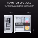 FRAME 4500X RS-R ARGB Panoramic Glass Mid-Tower PC Case 4x 2.5" , 2x 3.5" Drive Bays Fan layout: Front 3x 120mm (Incl)/2x 140mm/2x 200mm, Radiator tray 3x 120mm/2x 140mm, Rear 1x 120mm/2x140mm, Bottom: 2x 120mm, Top 3x120mm/2x140mm (1x) USB 3.2 Gen 2 Type-C, (2x) USB 3.2 Gen 1 Type-A, (1x) Audio in/out Mini-ITX, Micro-ATX, ATX, E-ATX Colour: White