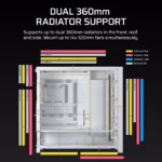 FRAME 5000D RS Mid-Tower PC Case 2x 2.5" , 1x 3.5" Drive Bays Fan layout: Radiator tray 3x 120mm (Incl) /2x 140mm, Rear 1x 120mm (Incl)/1x140mm, Bottom: 3x 120mm/1x120mm, Top 3x120mm/2x140mm (1x) USB 3.2 Gen 2 Type-C, (4x) USB 3.2 Gen 1 Type-A, (1x) Audio in/out Mini-ITX, Micro-ATX, ATX, E-ATX Colour: White - Image 16