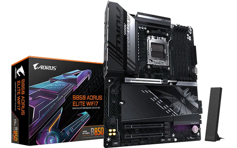 gigabyte-b850-aorus-elite-wifi7_4oqz GIGABYTE B850 AORUS ELITE - AMD B850 Chipset: Socket AM5, Support AMD Ryzen™ 7-9000 Series Processors Memory : 4x DDR5 DIMM sockets supporting up to 256 GB Expansion Slots : 1 x PCIe 5.0 x16 , 3 x PCIe 3.0 x1 Storage and USB : 4 x SATA 6Gb/s, 1 x M.2 Gen 5 , 2 x M.2 Gen 4, 9 x USB 3.2 (7x Back), 2 x USB Type C, 7x USB2 (3x Back) Misc. : Realtek® Wi-Fi 7 RTL8922AE a, b, g, n, ac, ax, supporting 2.4/5/6, BLUETOOTH 5.4 Rear IO Panel Display Ports Available: 1x DP 1x HDMI - Image 1