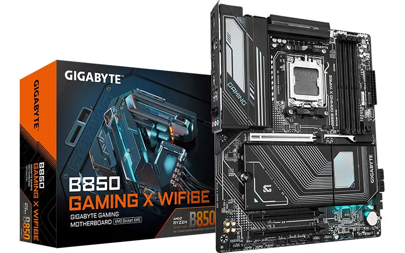 GIGABYTE B850 GAMING X - AMD B850 Chipset: Socket AM5, Support AMD Ryzen™ 7-9000 Series Processors Memory : 4x DDR5 DIMM sockets supporting up to 256 GB Expansion Slots : 1 x PCIe 5.0 x16 , 3 x PCIe 3.0 x1 Storage and USB : 4 x SATA 6Gb/s, 1 x M.2 Gen 5 , 2 x M.2 Gen 4, 6 x USB 3.2 Gen 2 (4x Back), 2 x USB Type C, 7x USB2 (3x Back) Misc. : Realtek® Wi-Fi 6E RTL8852CE WIFI a, b, g, n, ac, ax, supporting 2.4/5/6, BLUETOOTH 5.3 Rear IO Panel Display Ports Available: 1x DP 1x HDMI