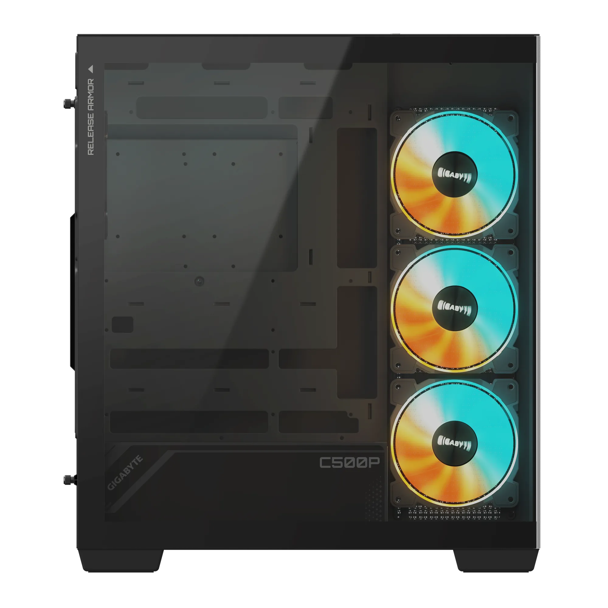 gigabyte-c500-panoramic-stealth-04_1lqy Gigabyte C500 PANORAMIC STEALTH PC Case - Supports rear connector motherboards 2 x 3.5'' / 1 x 2.5' Fan layout:Top: 120mm x 3 or 140mm x2, Rear: 120mm x 1 or 140mm x1, Bottom 120mm x3, Side 120mm x3. 4x 120mm Fans Included USB 3.1 Gen2 Type-C x1, USB 3.0 x2 Colour: Black Mini ITX / Micro ATX / ATX - Image 1