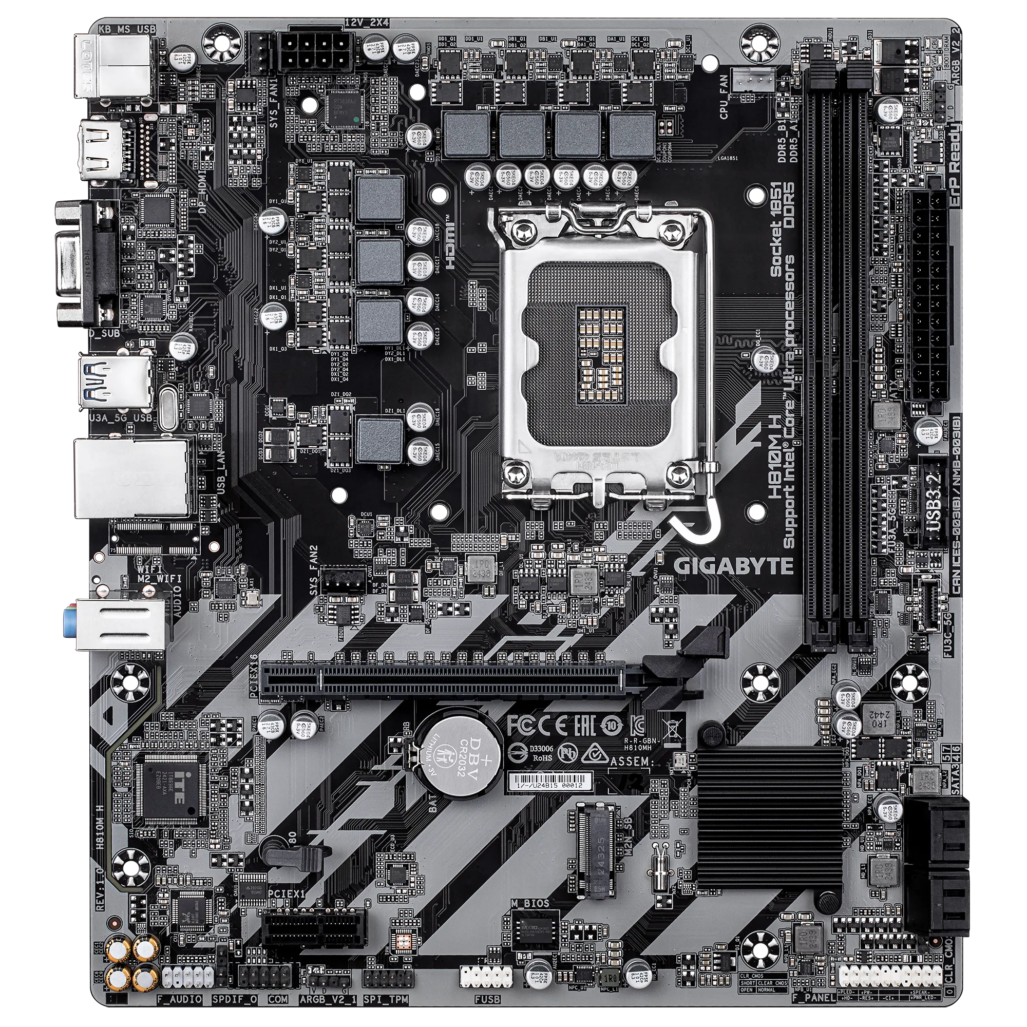 GIGABYTE Intel® H810 Chipset for LGA 1851; 2x DDR5; 1x M2; HDMI 1x VGA; mATX