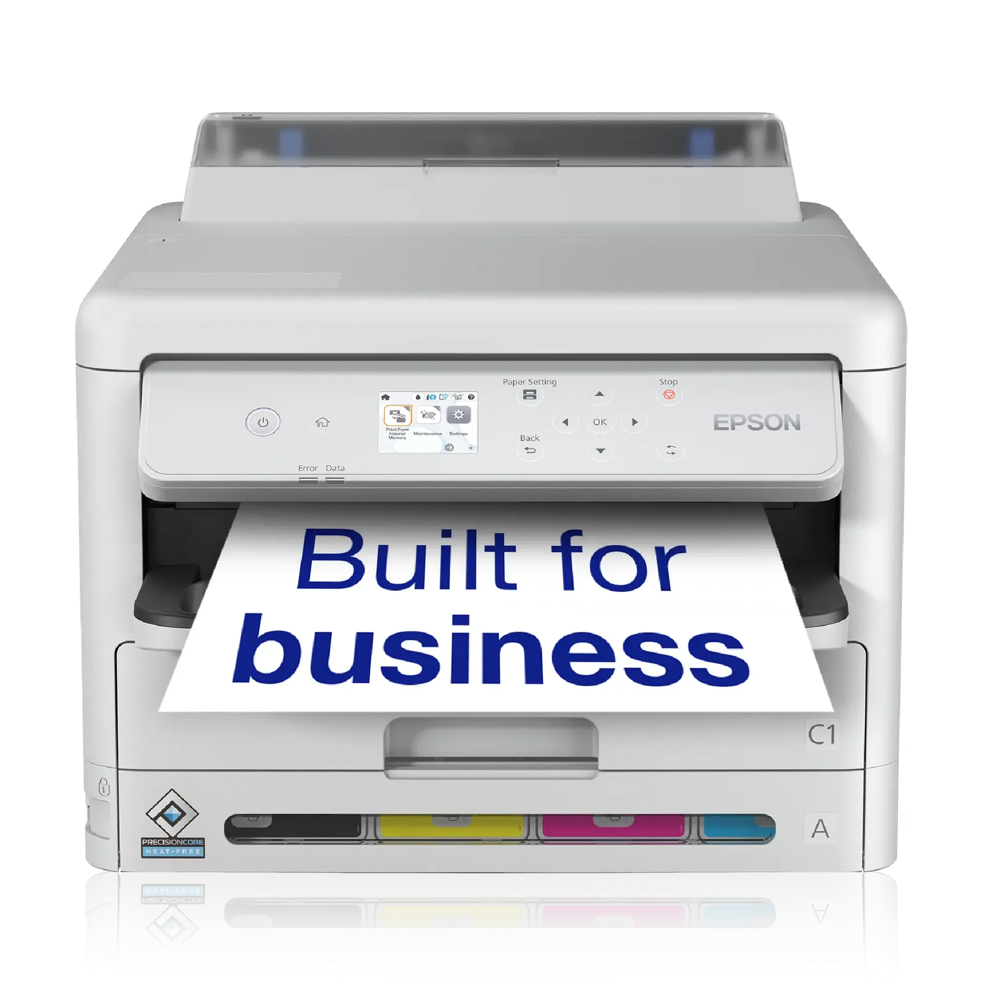 Epson WorkForce Pro WF-C5390DW Color SFP - 34ppm Mono 34ppm Colour (ISO 24ppm Mono, 24ppm Colour) A4 Print USB Auto Duplex Wi-Fi/Wi-FiDirect Ethernet NFC 2Trays. First Page Out: Mono 4.8 seconds Colour 5.3 seconds, Max Printing Volume 45k p/M, Recommended Printing Volume 2.5k p/M, Compatible Paper Weight 64 g/m² - 256 g/m², Max Paper Input 830 - COMES WITH STARTER INK. Warranty 1 Year On-Site