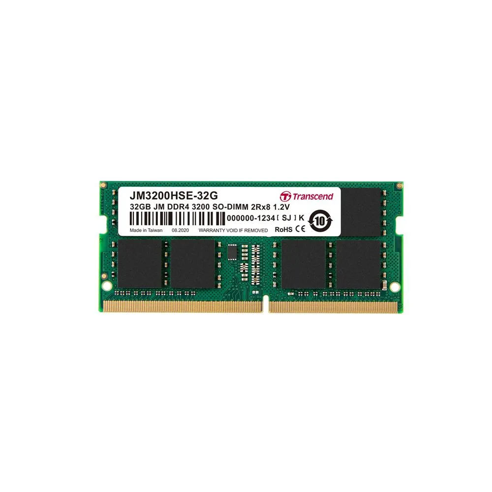 jm3200hse-32g-front TRANSCEND JET MEMORY 32GB DDR4-3200 NOTEBOOK SO-DIMM 2RX8 CL22 - Image 1