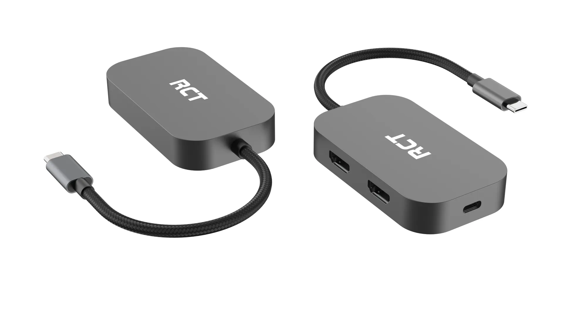 RCT 3-in-1 USB Type C hub with 2 HDMI; USB Type C Power pass-through and Multi-Steam Transport technology