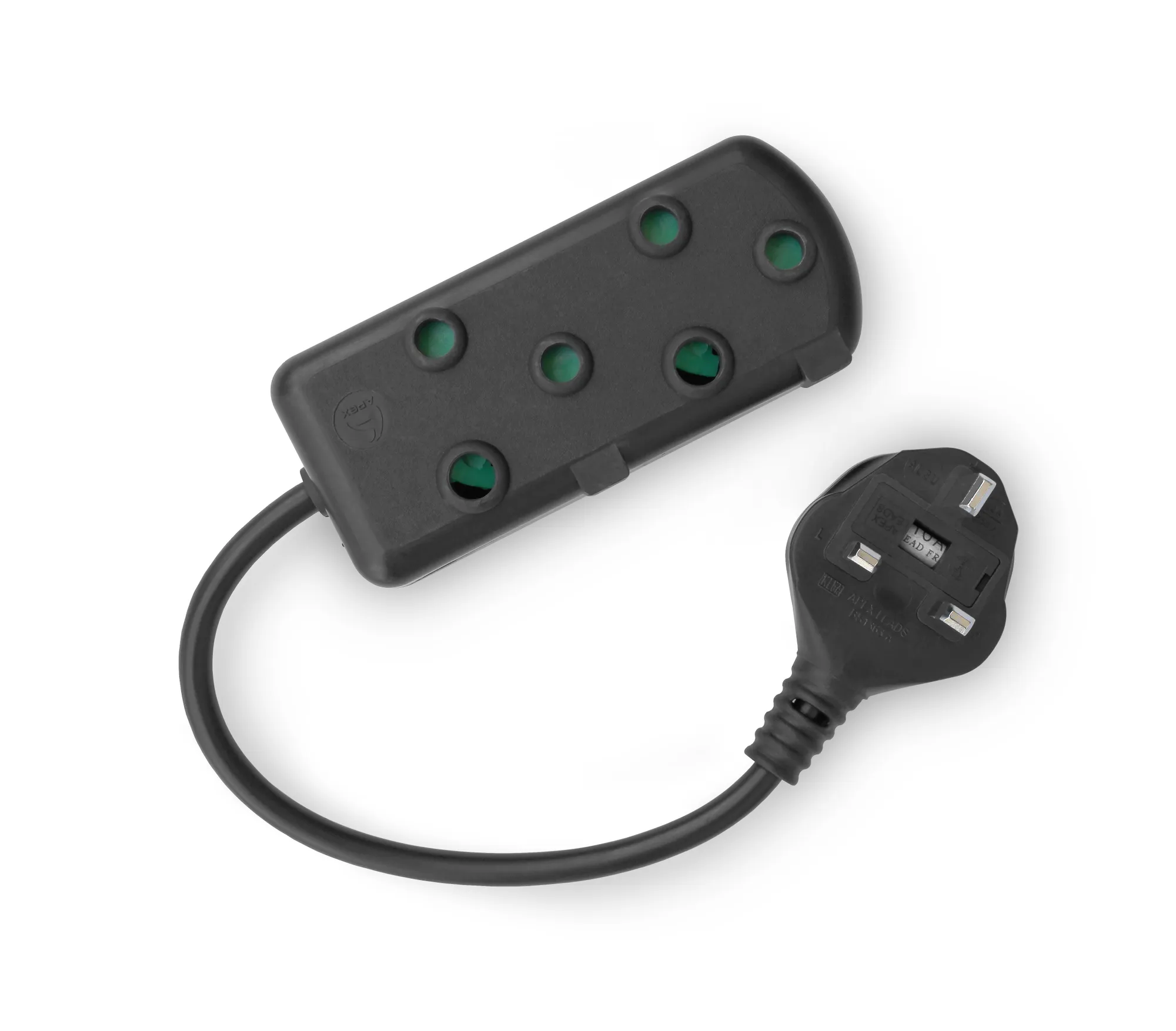 RCT 2 SA SOCKET MULTIPLUG WITH UK PLUG - Black