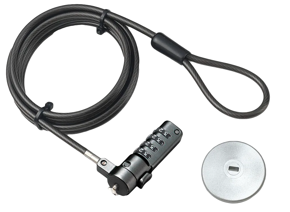RCT 4 digit notebook security lock; T-Bar/Kensington lock compatible plus adapter kit for notebooks with no slot; 1.5m