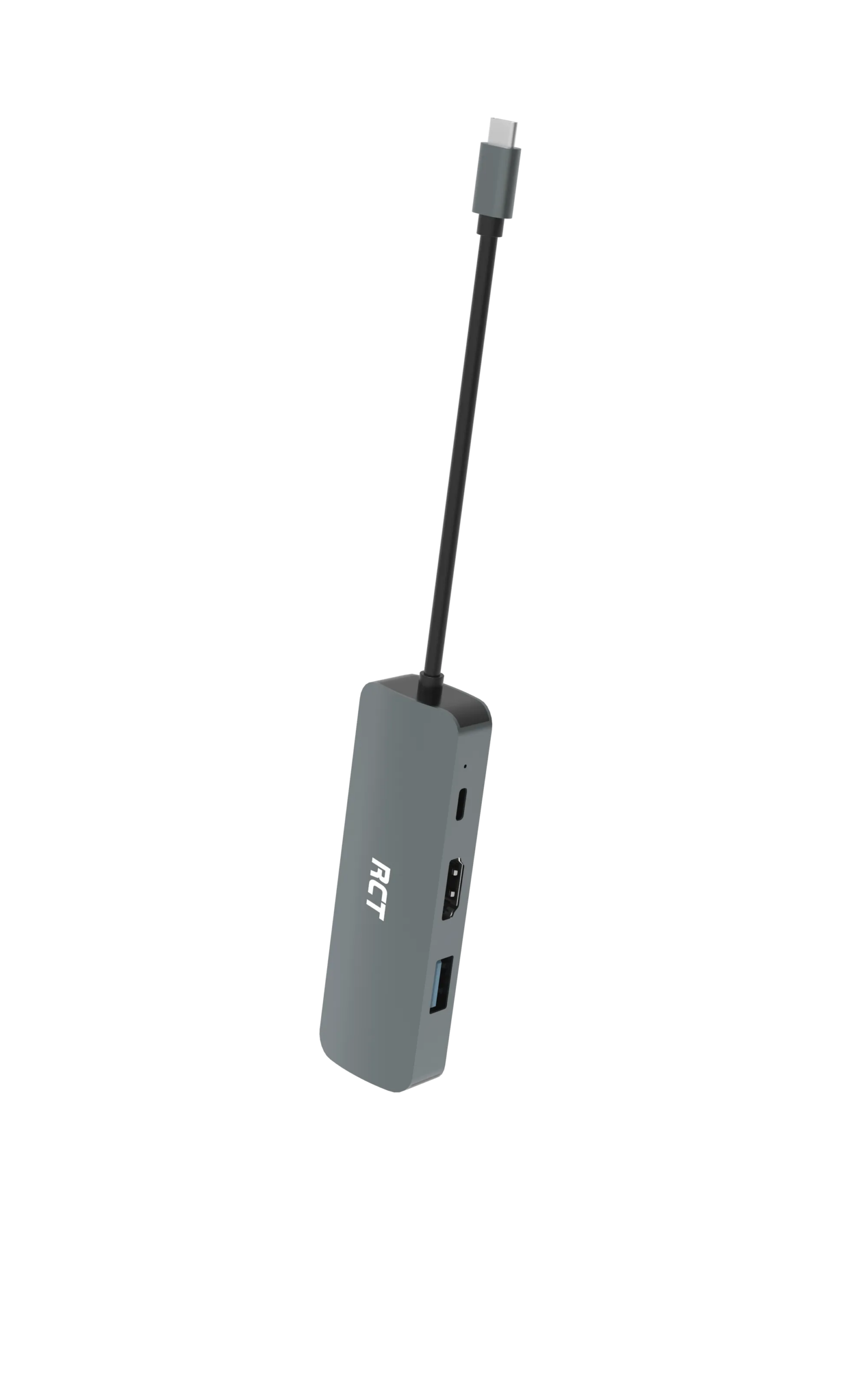 RCT compact 4-in-1 USB type C hub with 1 HDMI; 1 USB 3.0; RJ45 and USB C Power pass-through