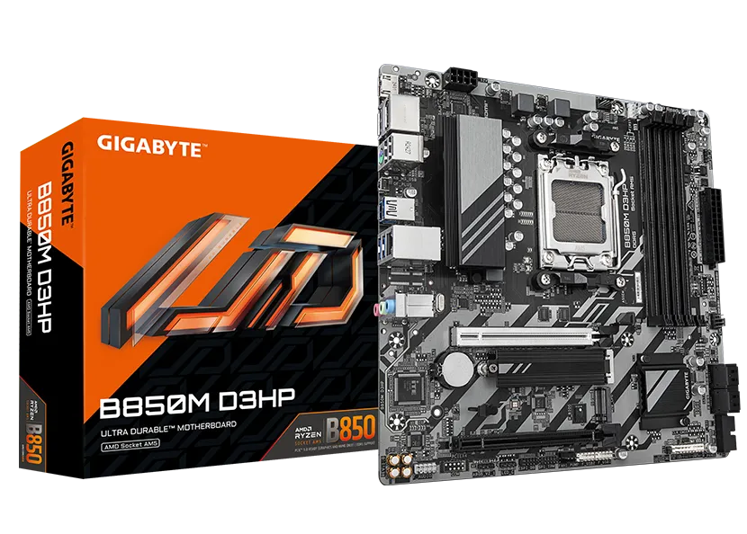 GIGABYTE B850M - AMD B850 Chipset: Socket AM5, Support AMD Ryzen™ 7-9000 Series Processors Memory : 4x DDR5 DIMM sockets supporting up to 256 GB Expansion Slots : 1 x PCIe 5.0 x16 , 1 x PCIe 3.0 x4 Storage and USB : 4 x SATA 6Gb/s, 1 x M.2 Gen 5 , 1 x M.2 Gen 4, 5 x USB 3.2 (3x Back), 2 x USB Type C, 6x USB2 (2x Back) Rear IO Panel Display Ports Available: 2x DP 1x HDMI