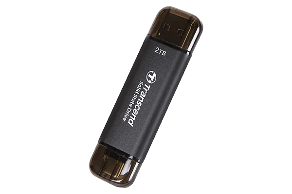 ts2tesd310c_kci3 TRANSCEND 2 TB ESD310C USB3.2 TYPE A & C (USB 10Gbps) OTG COMPACT PORTABLE SSD - Read 1050MB/s Write 950 MB/s - Black - Image 1