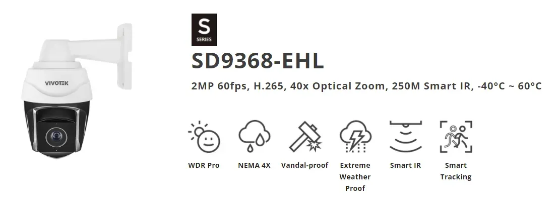 VIVOTEK 2MP 60fps; H.265; 40x Optical Zoom; 250M Smart IR; -40°C ~ 60°C