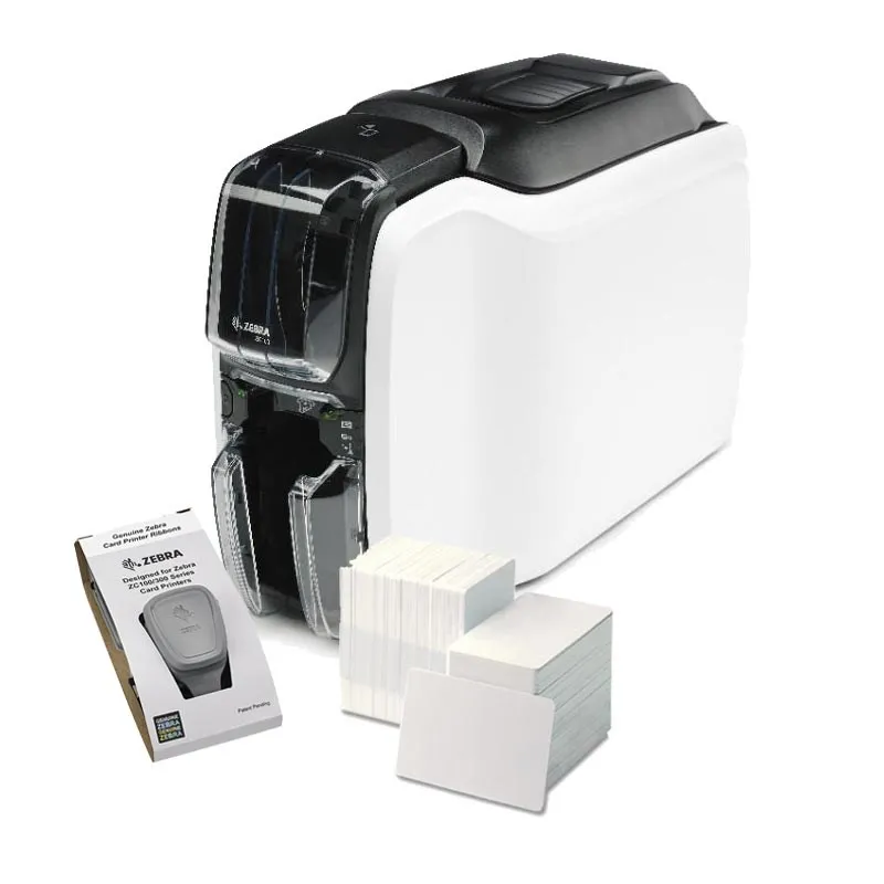 Printer ZC100; Single Sided; UK/EU Cords; USB Only; Windows:CardStudio 2.0 (Standard) application; 200 PVC cards; YMCKO ribbons